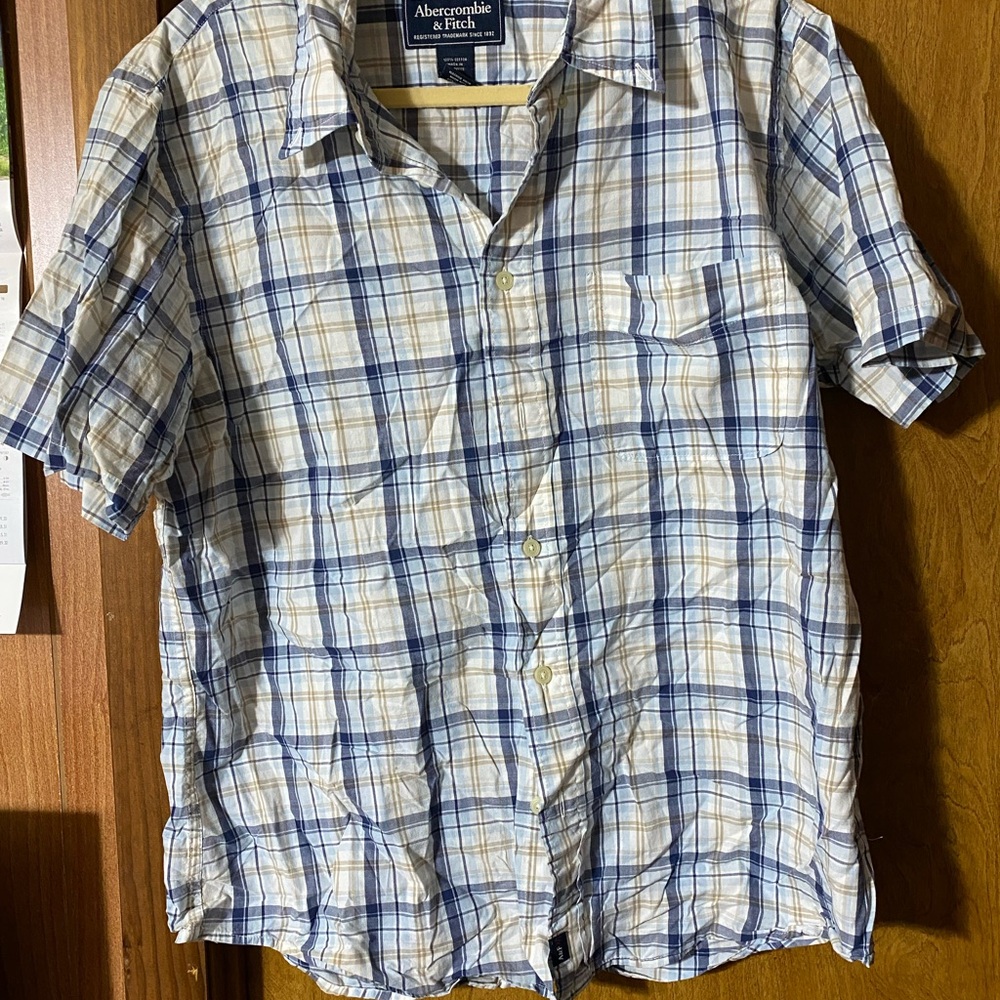 Abercrombie & Fitch Cream and Blue Plaid Shirt